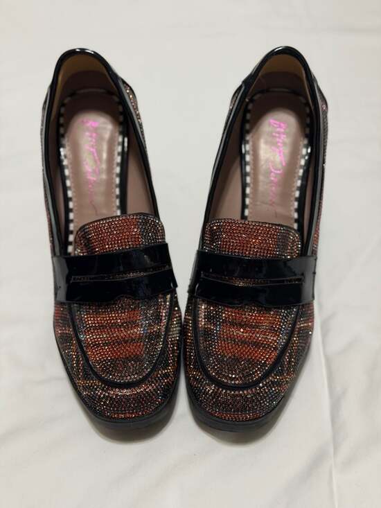 Betsey Johnson Adelyn Rhinestone Plaid Loafer Platform Heels